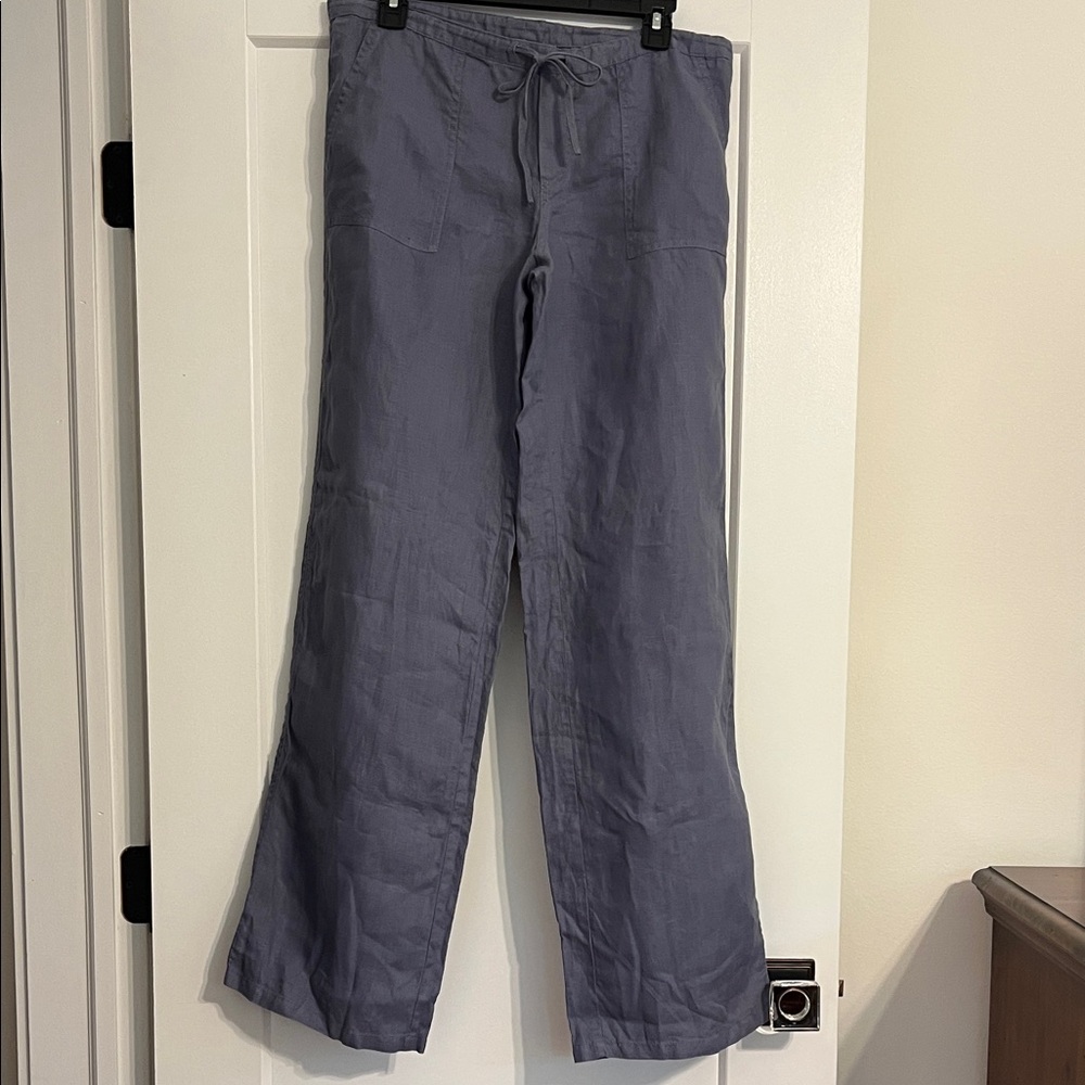 Women 100% Linen Gray Casual Pants